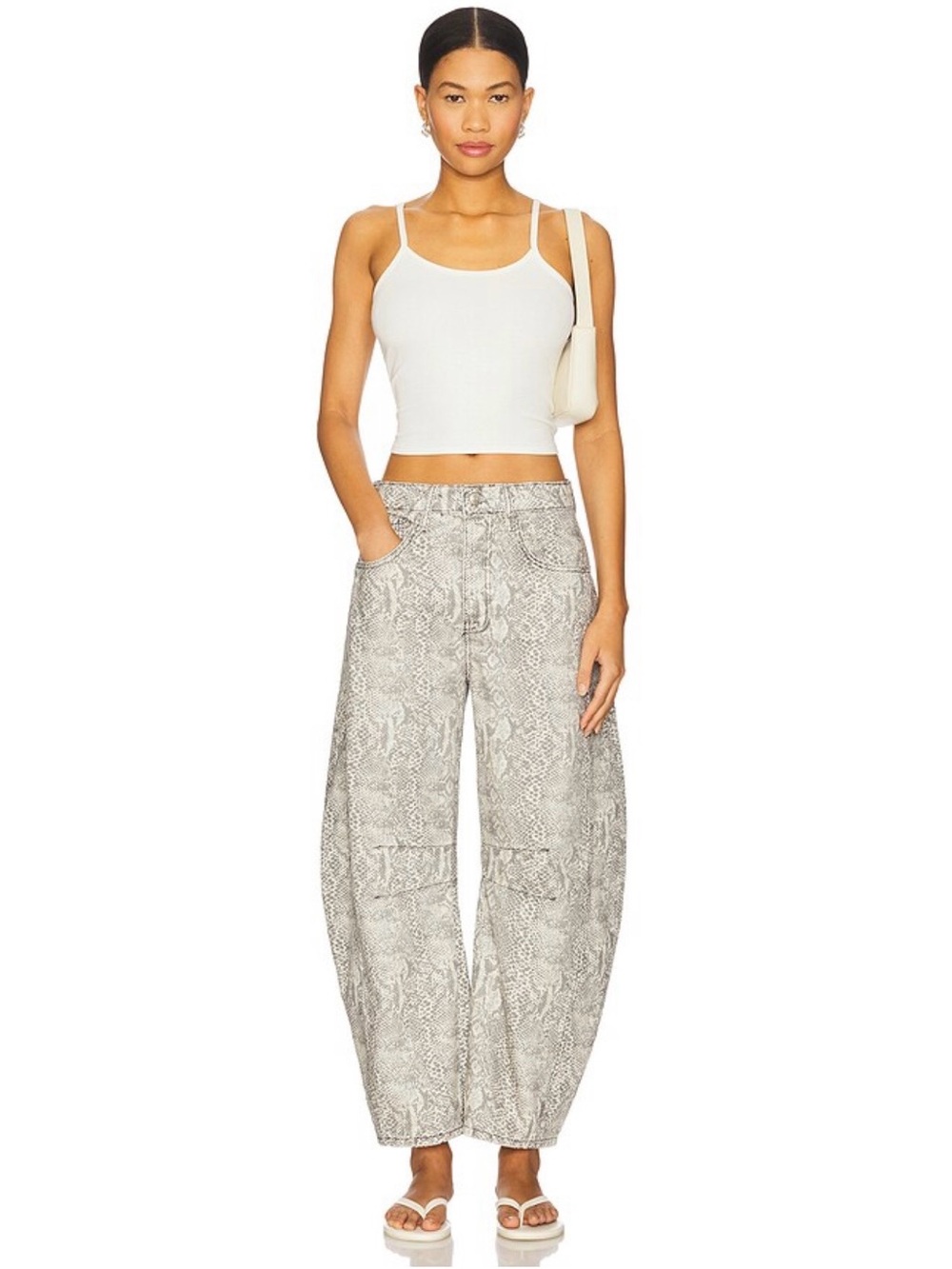 Free People Good Luck Mid-Rise Barrel Jeans in Snake Combo Size 26